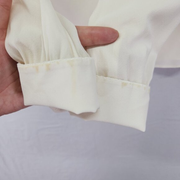 Alice And Olivia Silk Blouse Size Small Ivory With Lace Trim Long Sleeve Lux - Picture 3 of 16